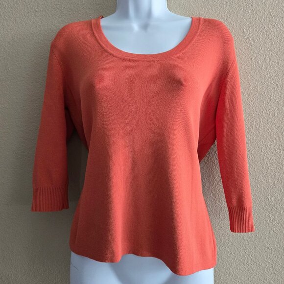 Joseph A. Petite Large Coral Knit Sweater 3/4 Sleeve Scoop Neck - Picture 1 of 3